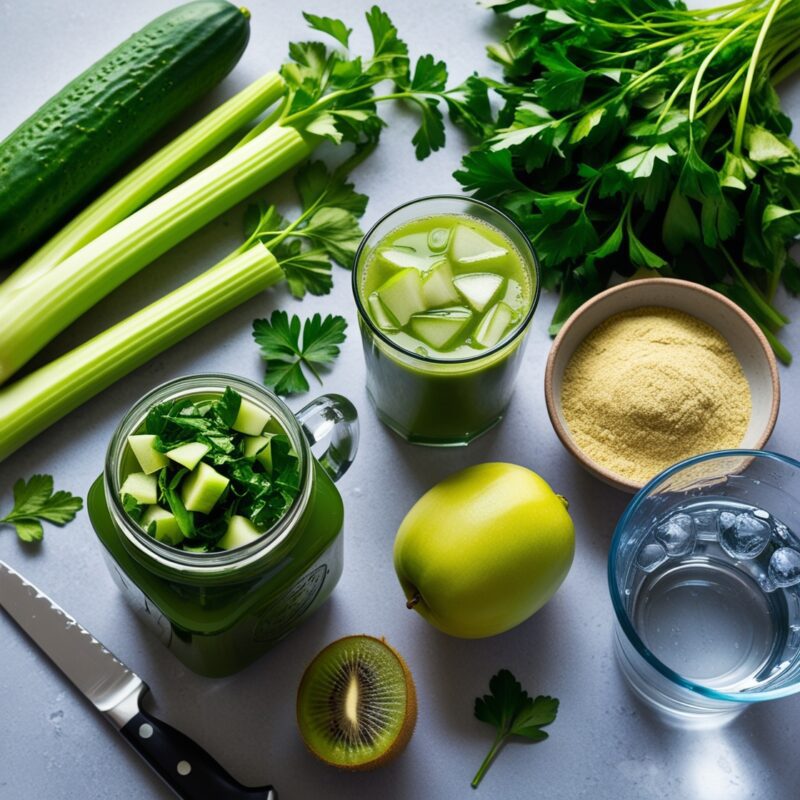 Green Fruit and Vegetable Juice with Added Dehydrated Bone Broth